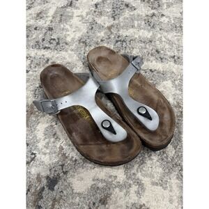Birkenstock Gizeh Thong/Sandals Silver Sz 38  Cork